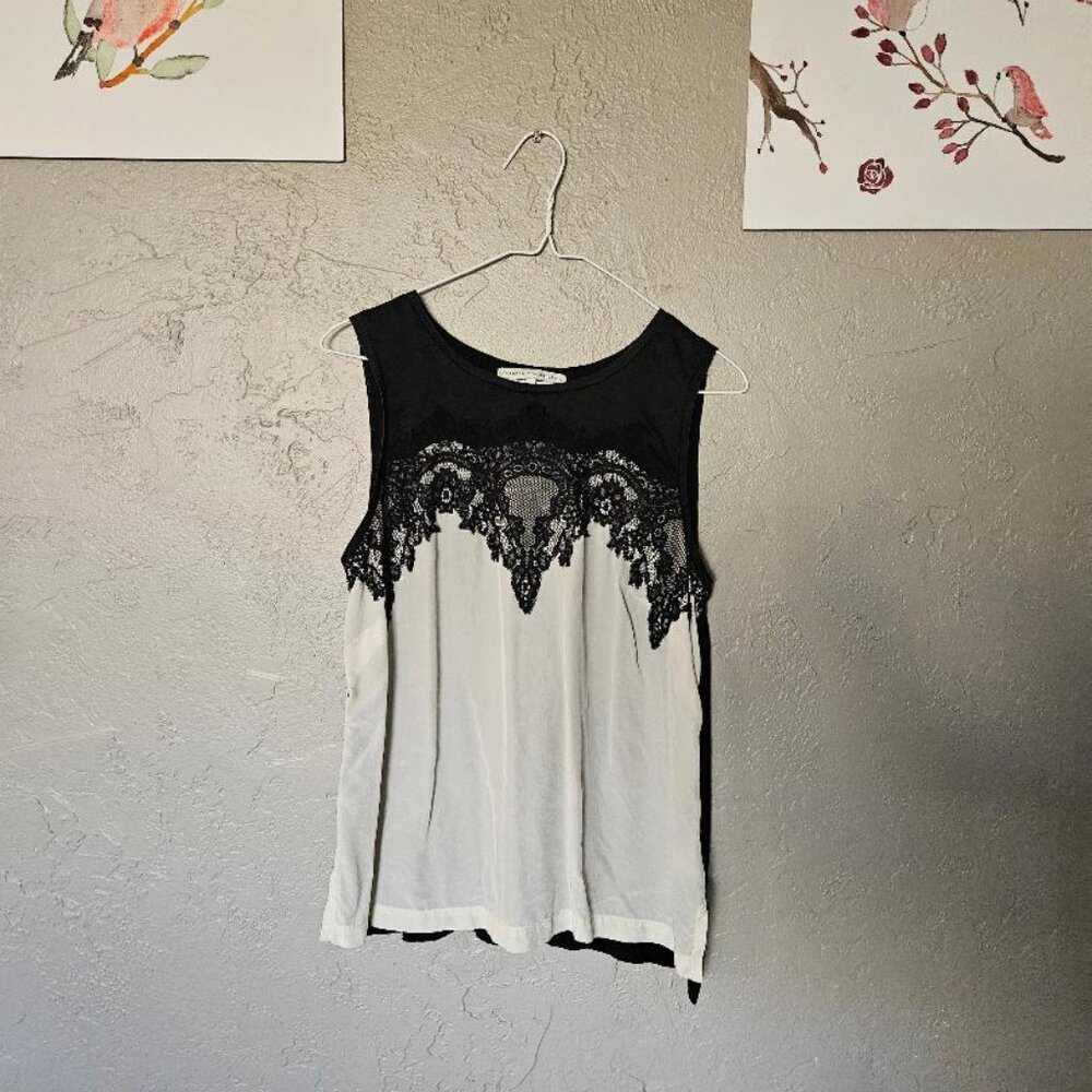 Search For Sanity Sleeveless 100% Silk and Lace Top Off-White and Black